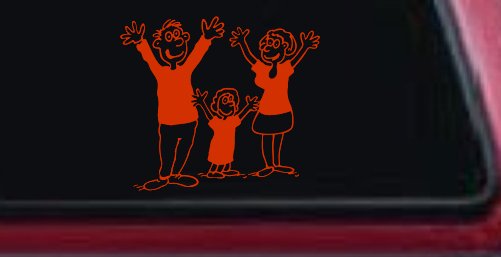 Mom Dad Daughter Family Decal Stick Family Car or Truck Window Decal Sticker (Orange Red)