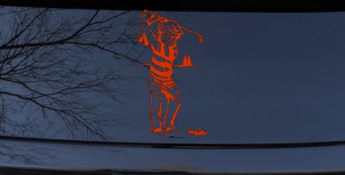Golf Swing Sports Car or Truck Window Decal Sticker (Orange Red)