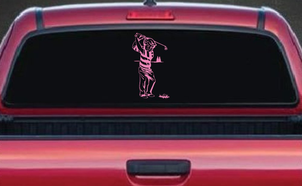 Golf Swing Sports Car or Truck Window Decal Sticker (Pink)
