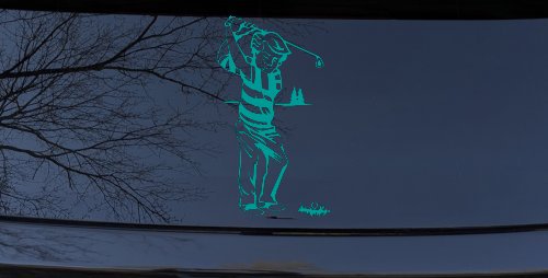 Golf Swing Sports Car or Truck Window Decal Sticker (Turquoise)