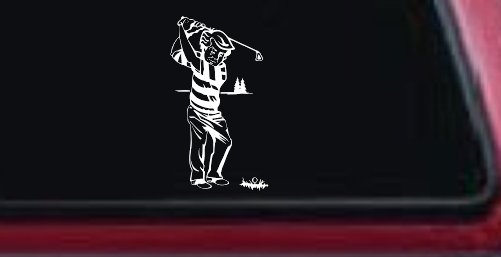 Golf Swing Sports Car or Truck Window Decal Sticker (White)