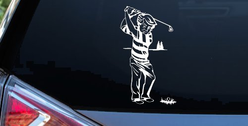 Golf Swing Sports Car or Truck Window Decal Sticker (White)
