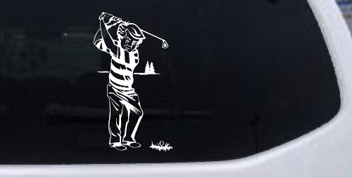 Golf Swing Sports Car or Truck Window Decal Sticker (White)
