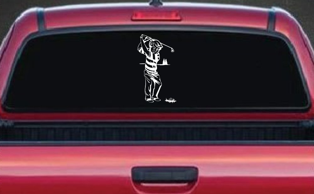 Golf Swing Sports Car or Truck Window Decal Sticker (White)