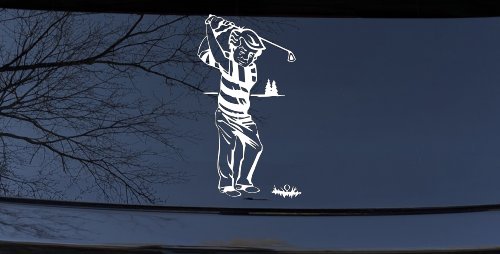 Golf Swing Sports Car or Truck Window Decal Sticker (White)