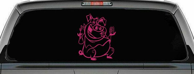 Cute Pig BBQ Car or Truck Window Decal Sticker (Hot Pink)