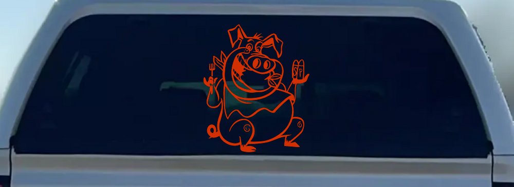 Cute Pig BBQ Car or Truck Window Decal Sticker (Orange Red)