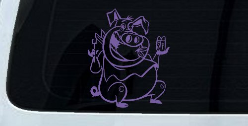 Cute Pig BBQ Car or Truck Window Decal Sticker (Purple)