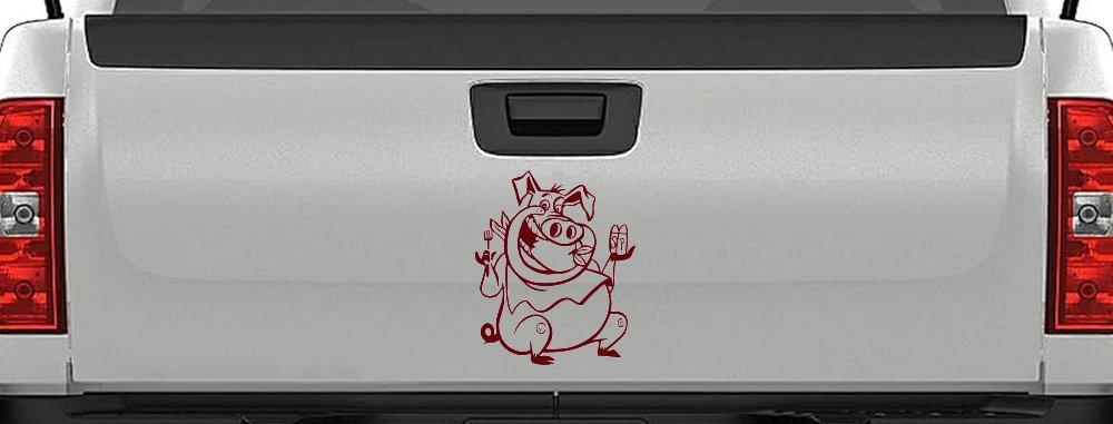 Cute Pig BBQ Car or Truck Window Decal Sticker (Purple Red)