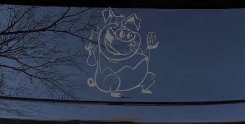 Cute Pig BBQ Car or Truck Window Decal Sticker (Silver)