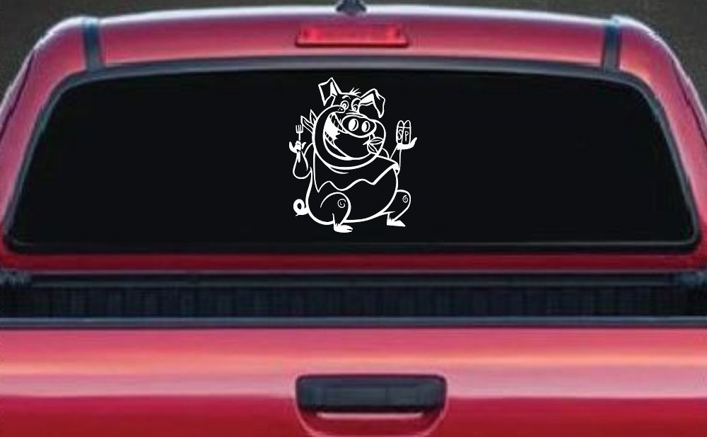 Cute Pig BBQ Car or Truck Window Decal Sticker (White)