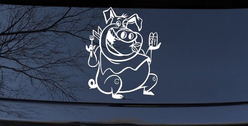 Cute Pig BBQ Car or Truck Window Decal Sticker (White)