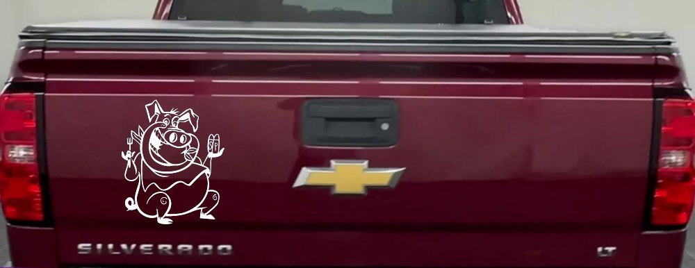 Cute Pig BBQ Car or Truck Window Decal Sticker (White)