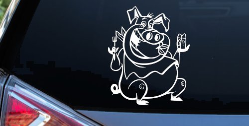 Cute Pig BBQ Car or Truck Window Decal Sticker (White)