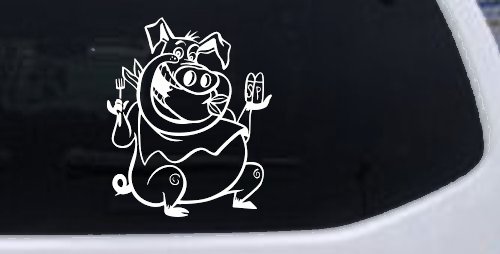 Cute Pig BBQ Car or Truck Window Decal Sticker (White)