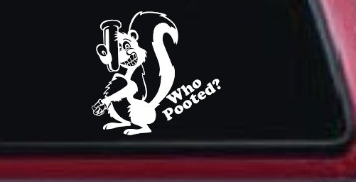 Funny Skunk Who Pooted Funny Car or Truck Window Decal Sticker (White)