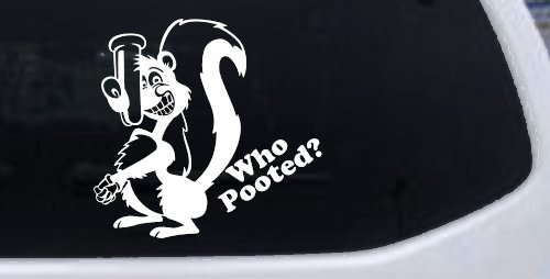 Funny Skunk Poot Decal Car Truck Window Vinyl Sticker Humorous Auto Graphic (White)