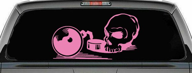 Skull Ball and Chain Car or Truck Window Decal Sticker (Pink)