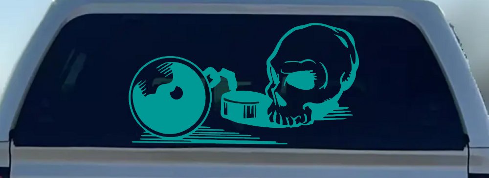 Skull Ball and Chain Car or Truck Window Decal Sticker (Turquoise)