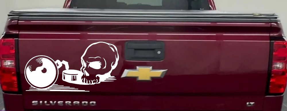 Skull Ball and Chain Car or Truck Window Decal Sticker (White)