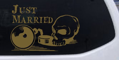 Just Married Ball and Chain Skull Car or Truck Window Decal Sticker