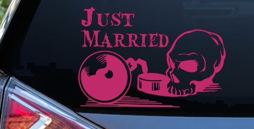 Just Married Ball and Chain Skull Car or Truck Window Decal Sticker