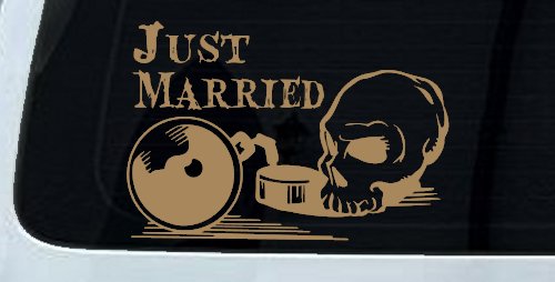 Just Married Ball and Chain Skull Car or Truck Window Decal Sticker