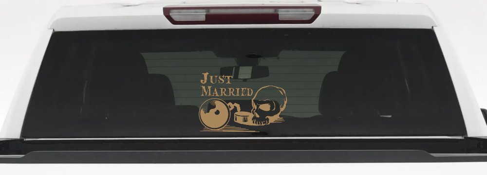 Just Married Ball and Chain Skull Car or Truck Window Decal Sticker