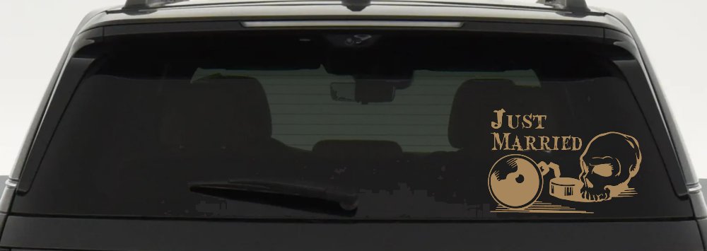 Just Married Ball and Chain Skull Car or Truck Window Decal Sticker
