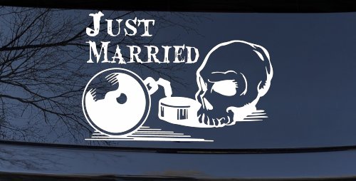 Just Married Ball and Chain Skull Car or Truck Window Decal Sticker