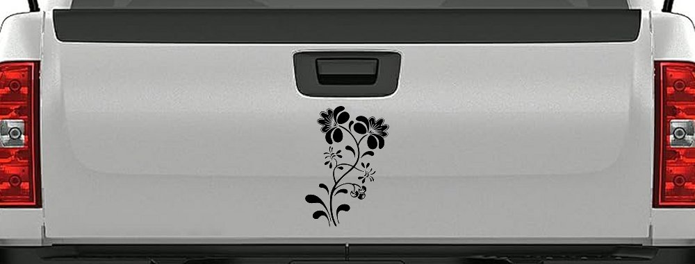 Swirl Leaf Flowers And Vines Car or Truck Window Decal Sticker (Black)