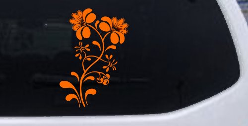 Swirl Leaf Flowers And Vines Car or Truck Window Decal Sticker (Orange)