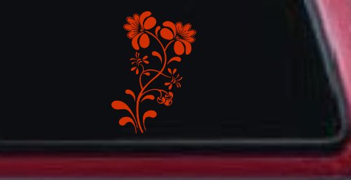 Swirl Leaf Flowers And Vines Car or Truck Window Decal Sticker (Orange Red)