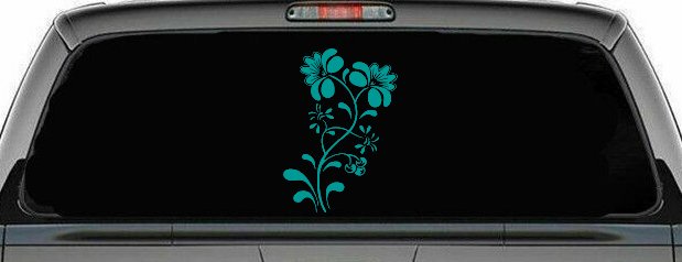 Swirl Leaf Flowers And Vines Car or Truck Window Decal Sticker (Turquoise)