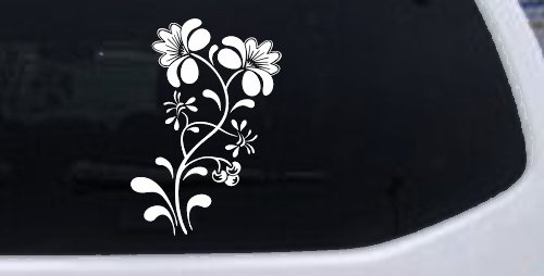 Swirl Leaf Flowers And Vines Car or Truck Window Decal Sticker (White)