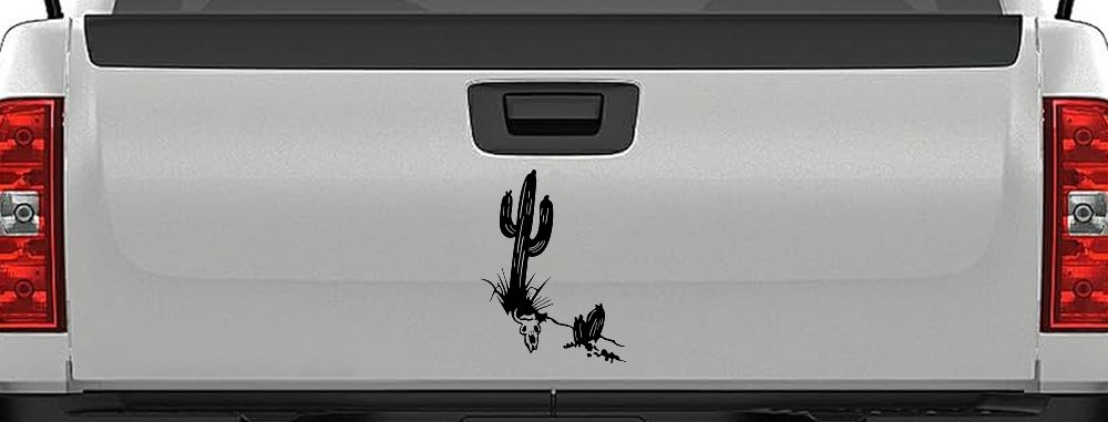 Cactus and Long Horn Skull Western Car or Truck Window Decal Sticker (Black)