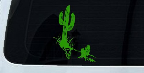 Cactus and Long Horn Skull Western Car or Truck Window Decal Sticker (Lime)