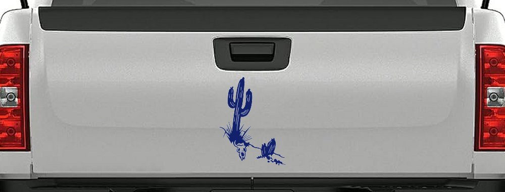Cactus and Long Horn Skull Western Car or Truck Window Decal Sticker (Navy)