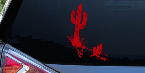 Cactus and Long Horn Skull Western Car or Truck Window Decal Sticker (Red)