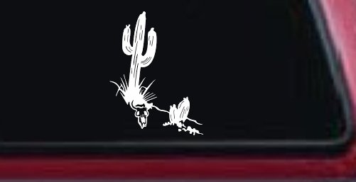 Cactus and Long Horn Skull Western Car or Truck Window Decal Sticker (White)