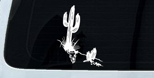 Cactus and Long Horn Skull Western Car or Truck Window Decal Sticker (White)