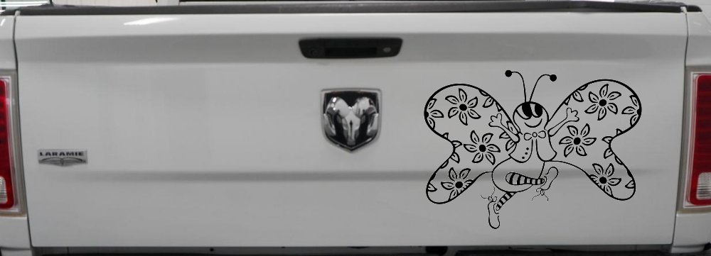 Cute Butterfly with Flowers Butterflies Car or Truck Window Decal Sticker (Black)