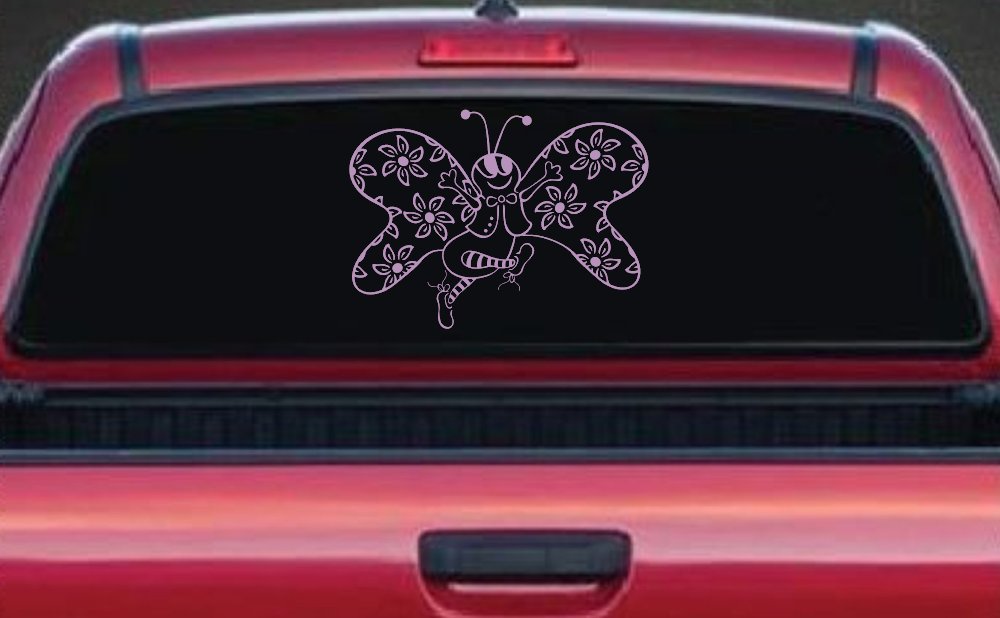 Cute Butterfly with Flowers Butterflies Car or Truck Window Decal Sticker (Lilac)