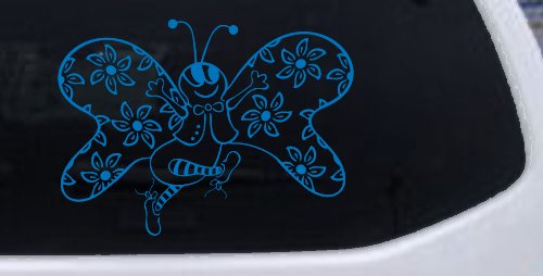 Cute Butterfly with Flowers Butterflies Car or Truck Window Decal Sticker (Sky Blue)