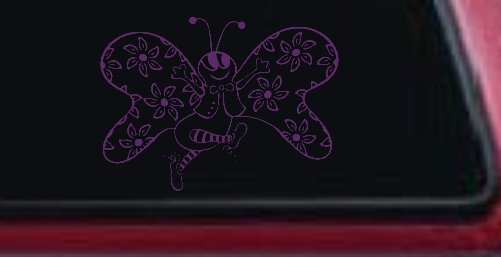 Cute Butterfly with Flowers Vinyl Decal for Car Truck Window Sticker (Violet)