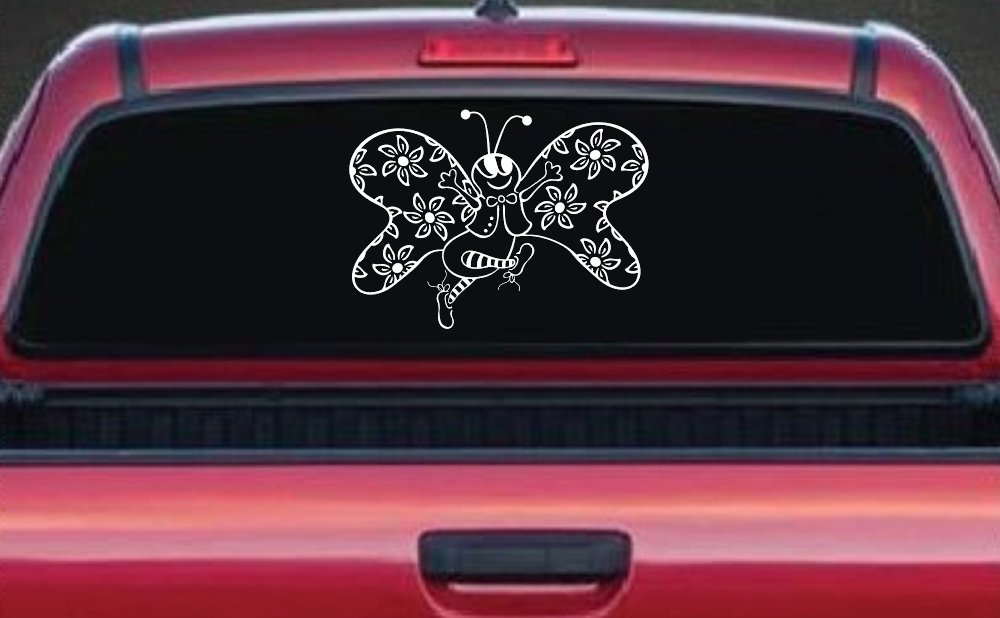 Cute Butterfly with Flowers Butterflies Car or Truck Window Decal Sticker (White)