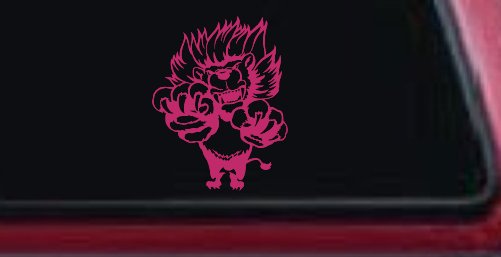 Pouncing Attacking Lion Car or Truck Window Decal Sticker (Hot Pink)