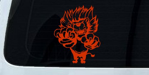 Pouncing Attacking Lion Car or Truck Window Decal Sticker (Orange Red)