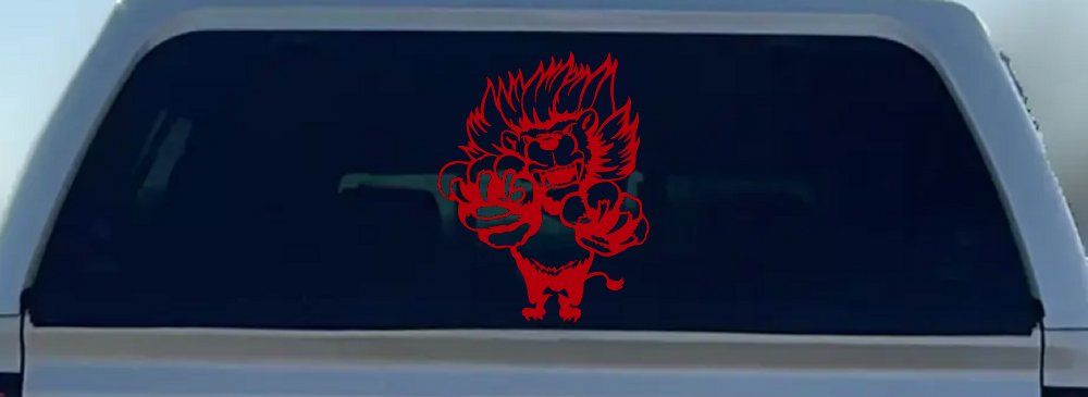 Pouncing Attacking Lion Car or Truck Window Decal Sticker (Red)