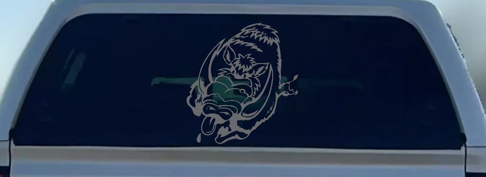 Wild Boar Hog Charging Car or Truck Window Decal Sticker (Silver)